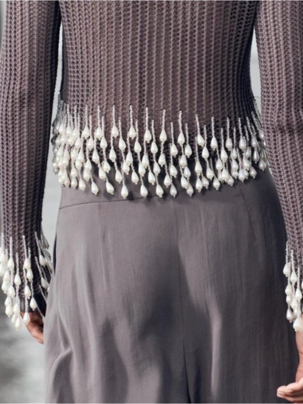 Zara Pearl Fringe Knit Cardigan cascading pearls Beads Grey 3969/003 NWT - Picture 7 of 7
